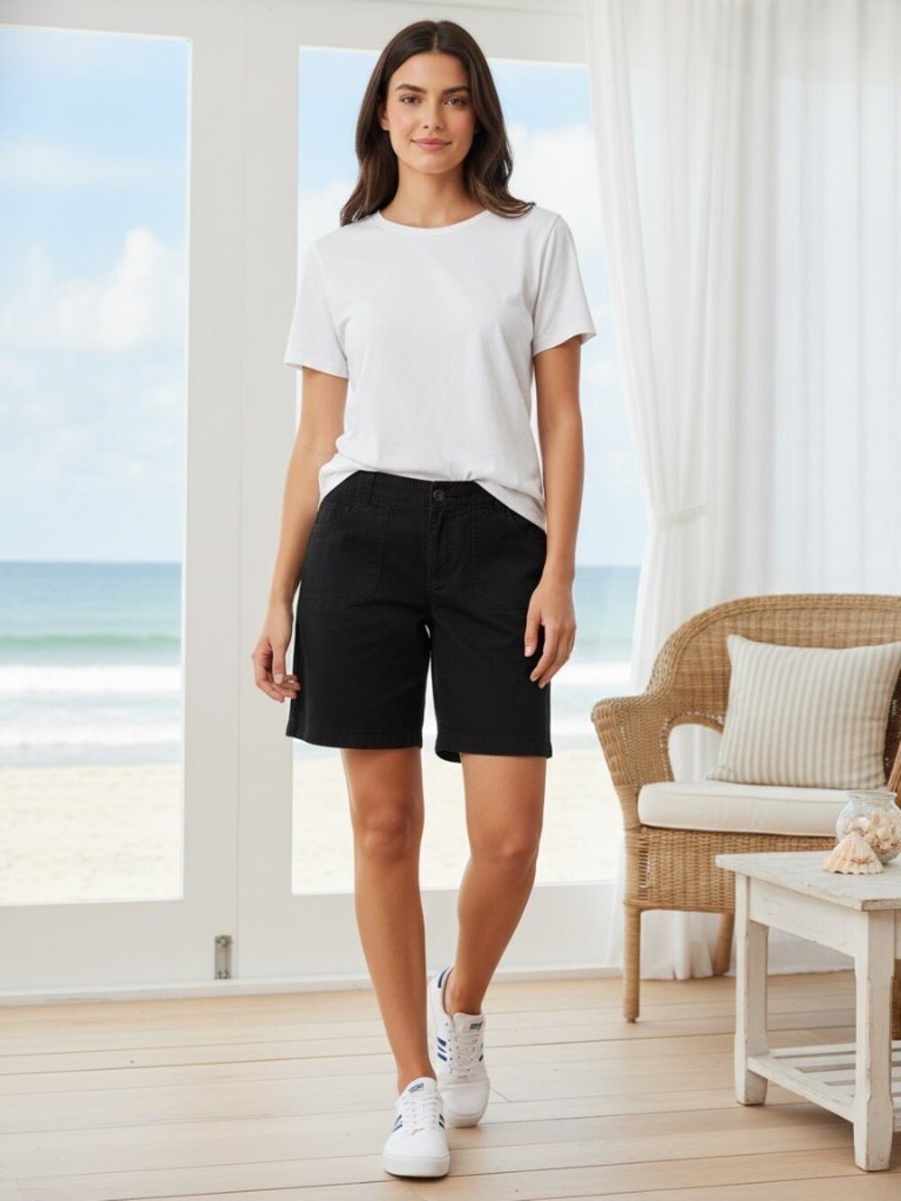 FMX Sz 11 Black Cotton Summer Bermuda Shorts Light Breathable Zipped